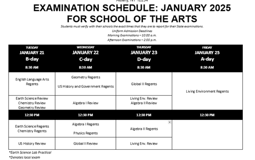 January exam schedule